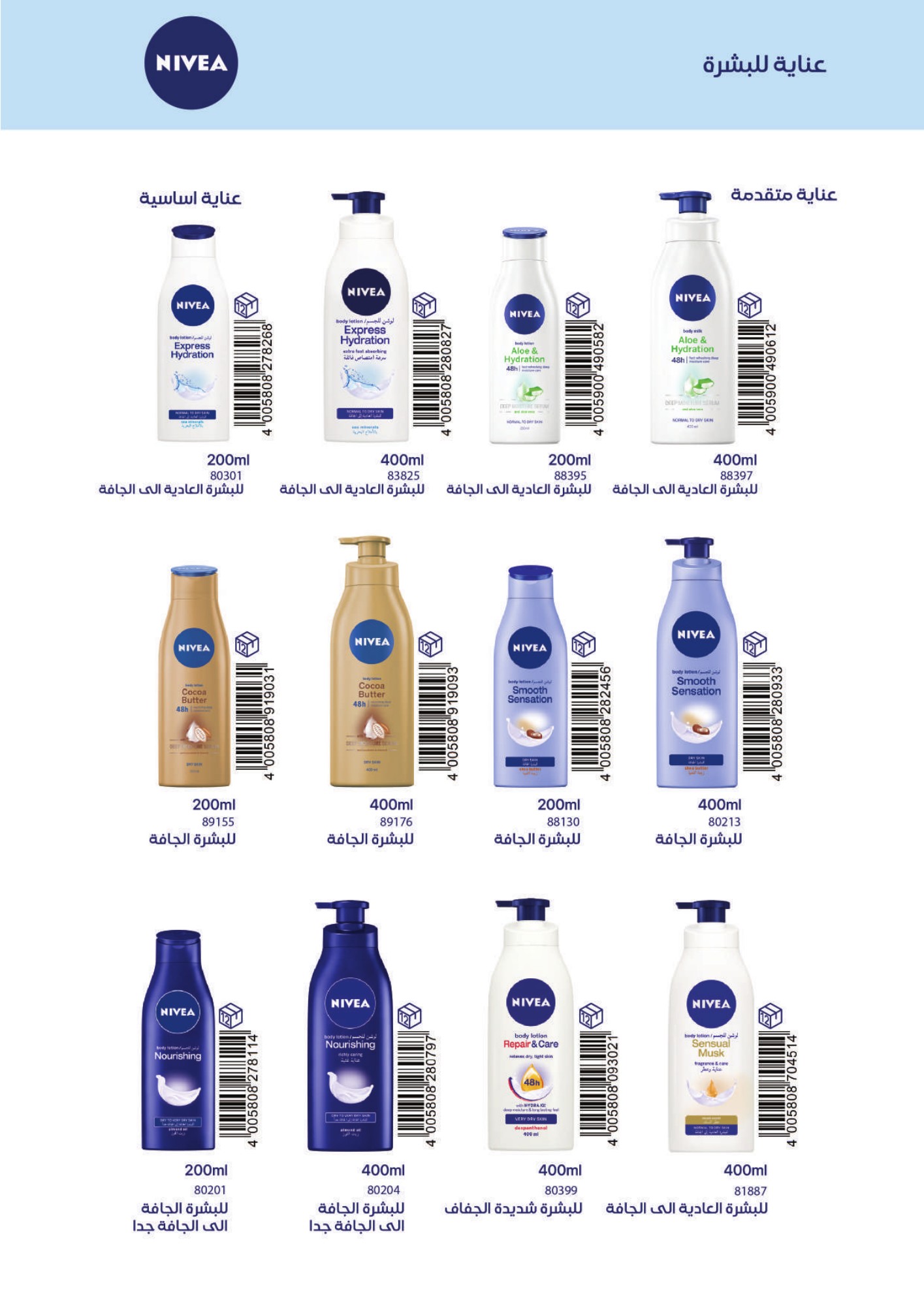 Nivea body lotions